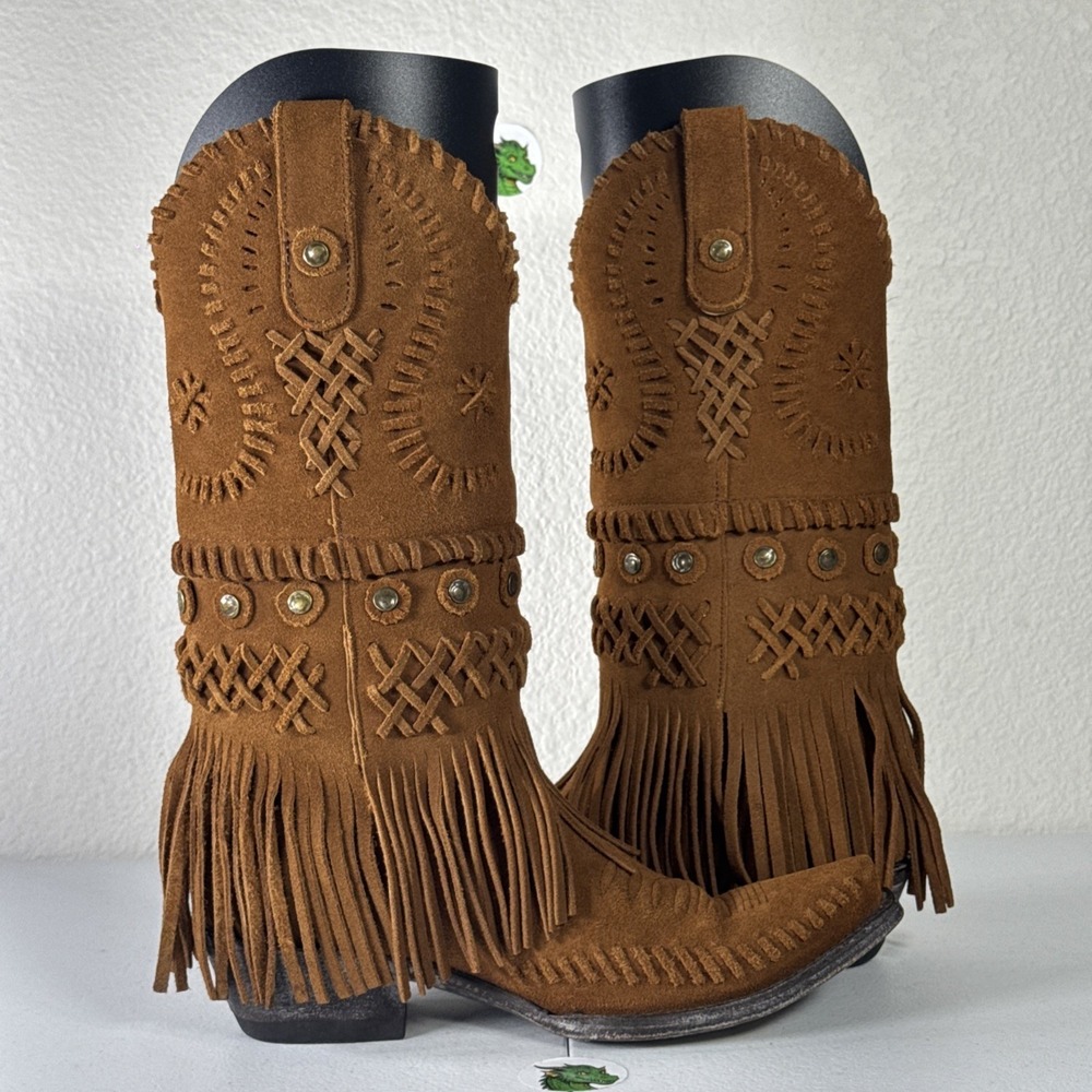 Old Gringo Chucha Western Fringe Cowboy Boots Women's Size 7 Rust Brown Studs - Picture 5 of 16